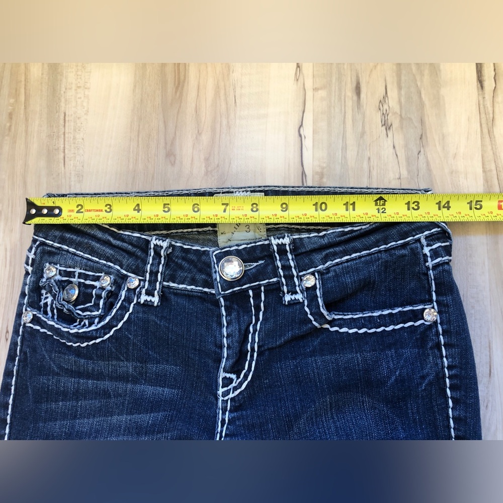 Vintage Y2K LA Idol Jeans 3 Low Rise Bootcut Rhinestone McBling Dark Wash 27 28" - Picture 7 of 16